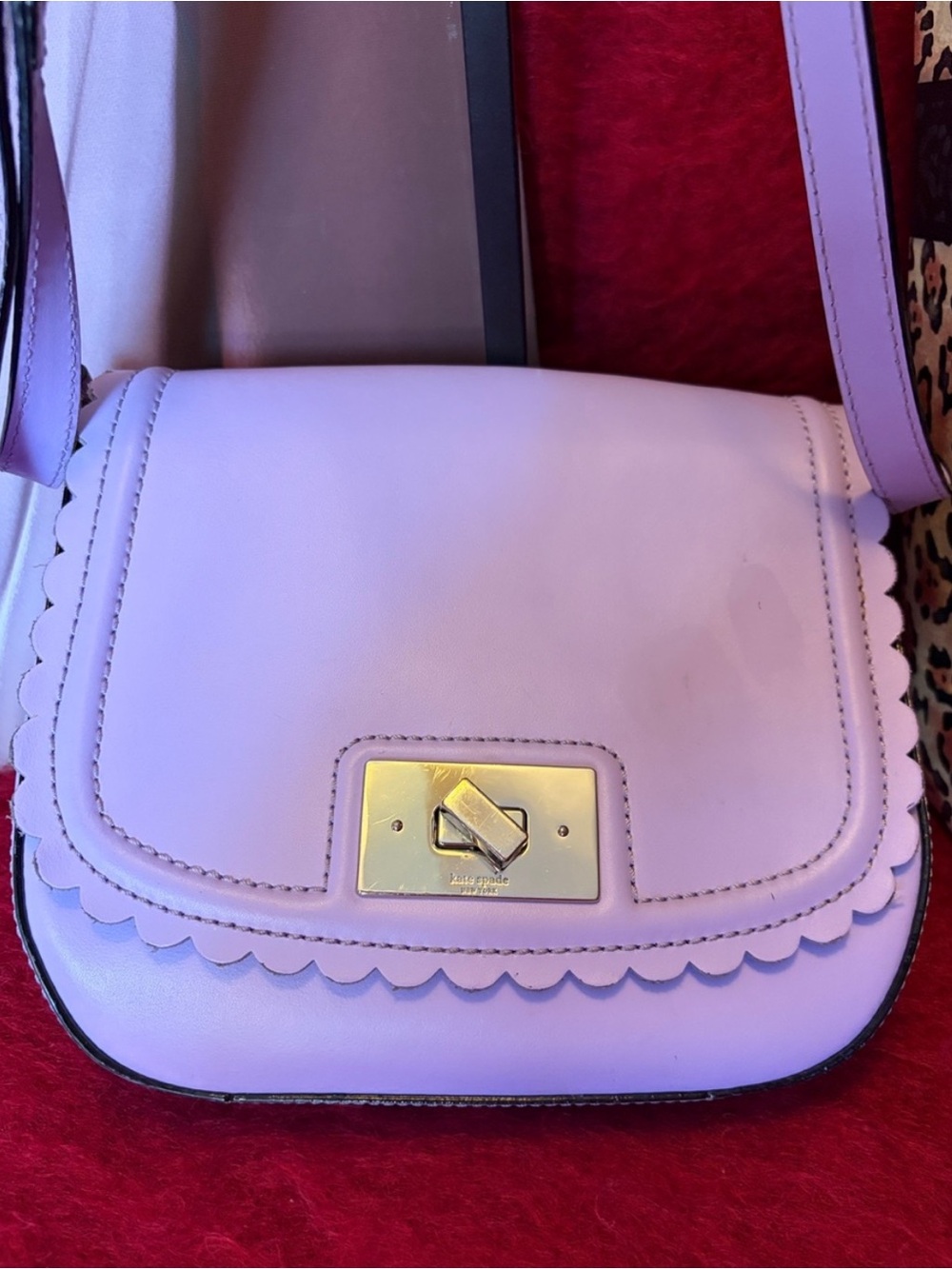 KATE SPADE NY LILAC ROAD SETH SMOOTH LEATHER SCALLOPED ADJUSTABLE CROSSBODY BAG